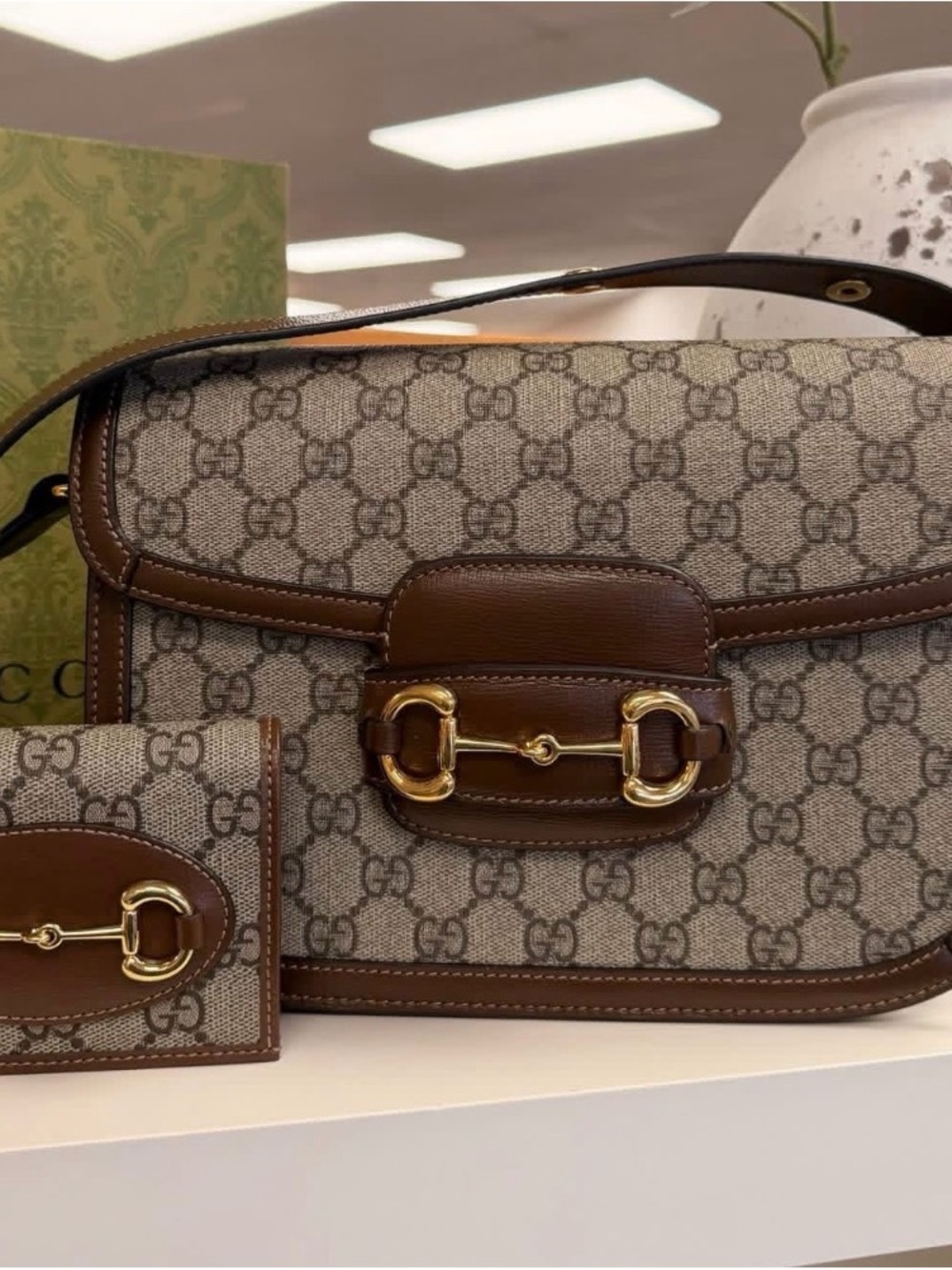 Gucci Brown GG Canvas Horsebit Shoulder Bag and wallet